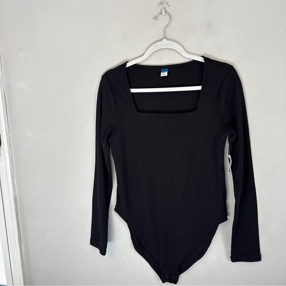 Old Navy Long-Sleeve Square Neck Rib Knit Bodysuit Black NWT Large - Picture 4 of 9